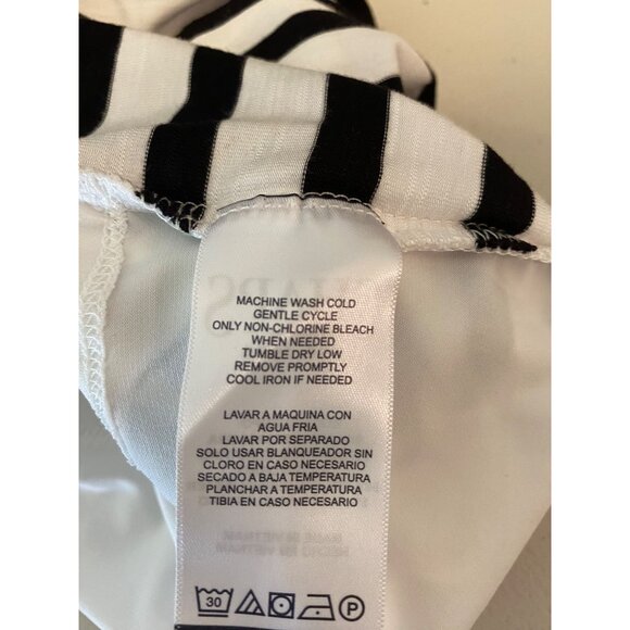 Striped Black & White Chaps Belted Short Sleeve Dress XL - Picture 5 of 11